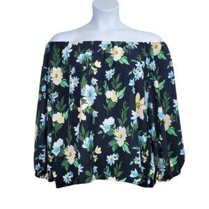Ann Taylor Factory Womens Black Floral Print Off The Shoulder Top Size XL